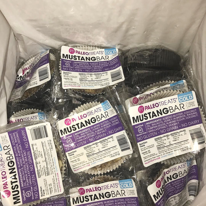Box of mustang bar paleo treats oatmeal raisin cookie granola gluten free.