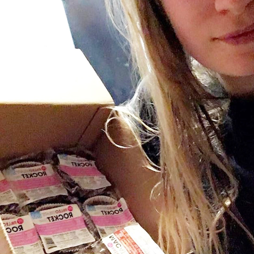 A box full of paleo espreso brownie called rockets by Paleo Treats.