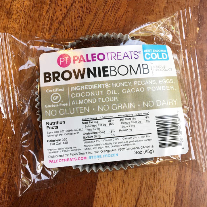 Brownie bomb in packaging by Paleo Treats.