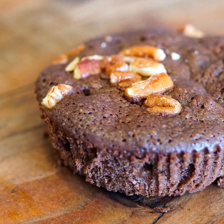 Brownie bomb quartering shot of delicious paleo brownie by Paleo Treats.