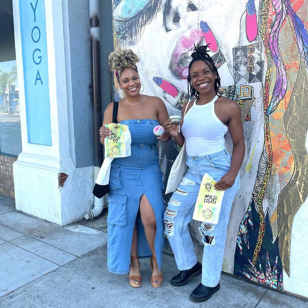 Happy customers with vegan cakes.