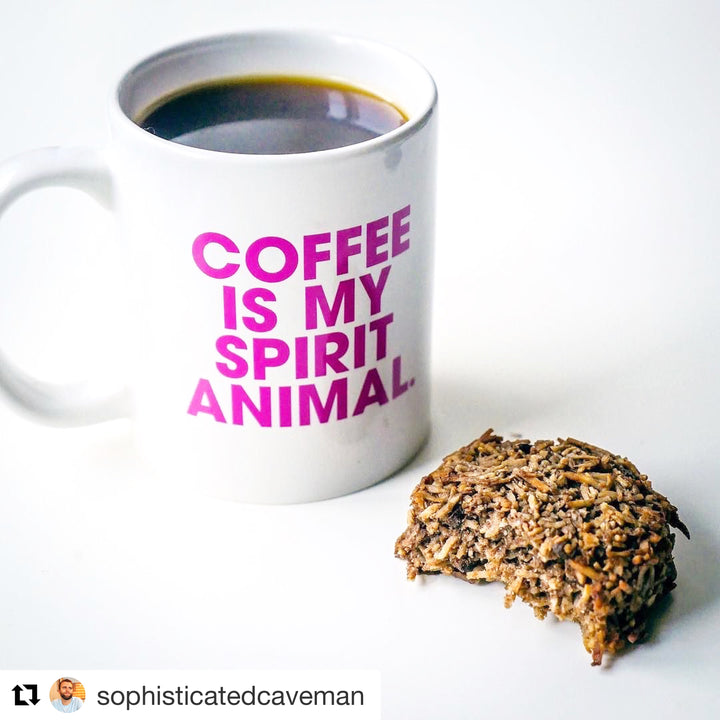 Instagram post of coffee and gluten free macaroon by Paleo Treats.