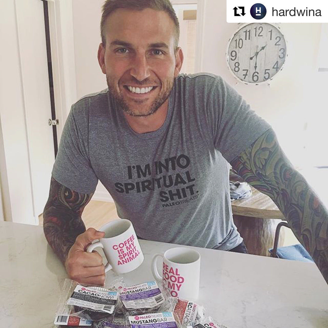Spiritual shit shirt nick hardwick football player wearing im into spiritual shit shirt with paleo treats mugs.