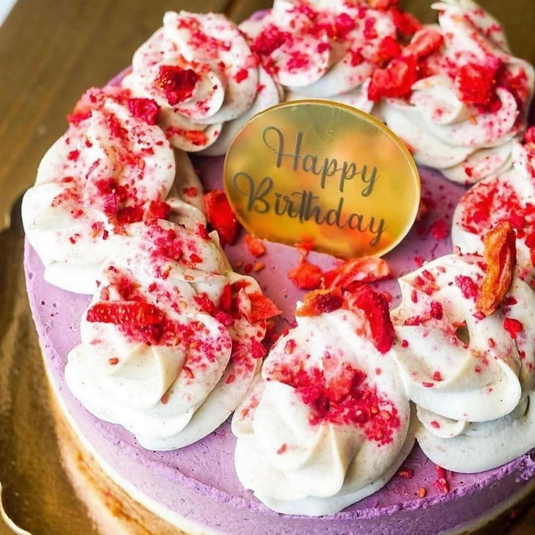 Vegan gf cake triple berry cream frosting toppers by Paleo Treats.