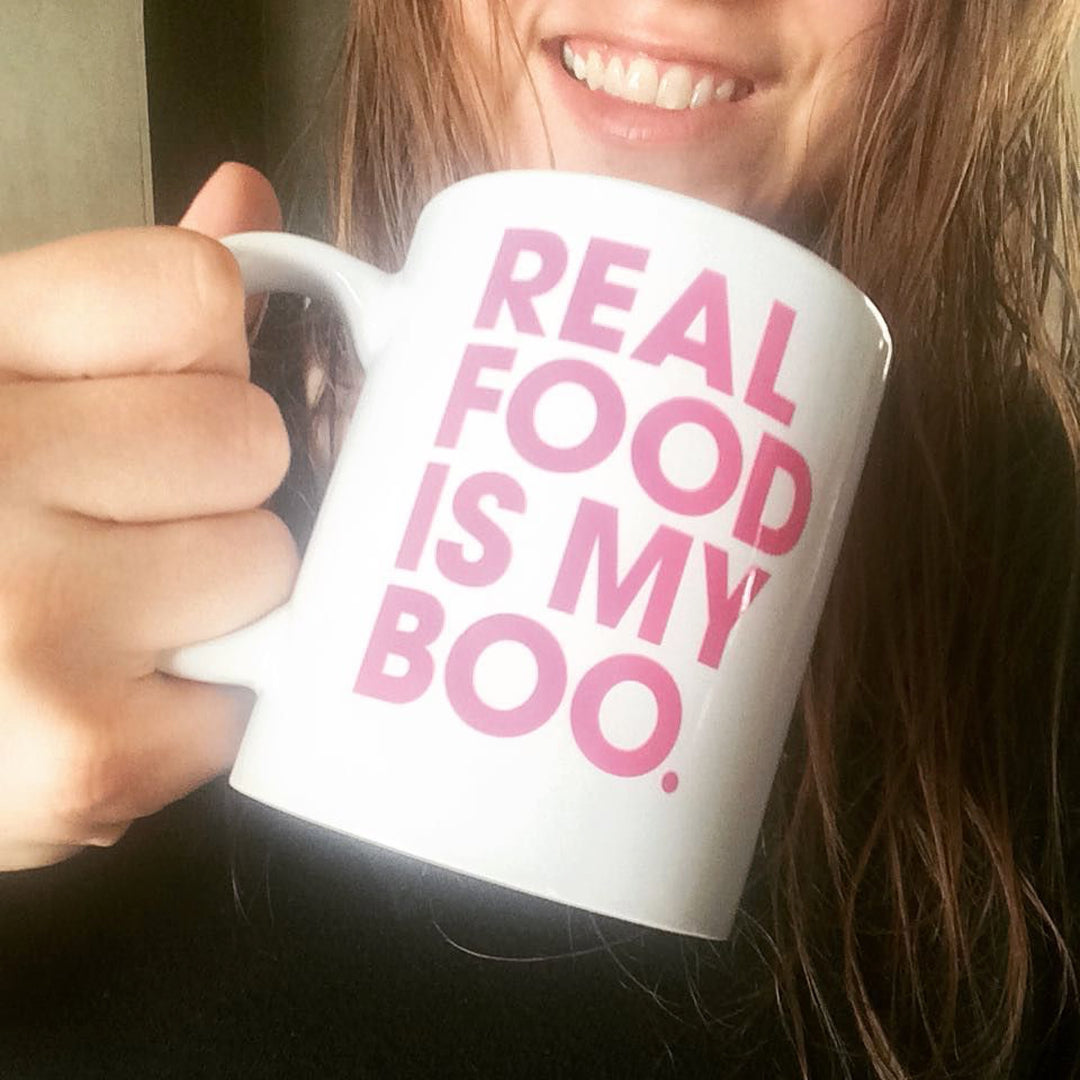 Vegan gf cakes mug with real food by Paleo Treats.