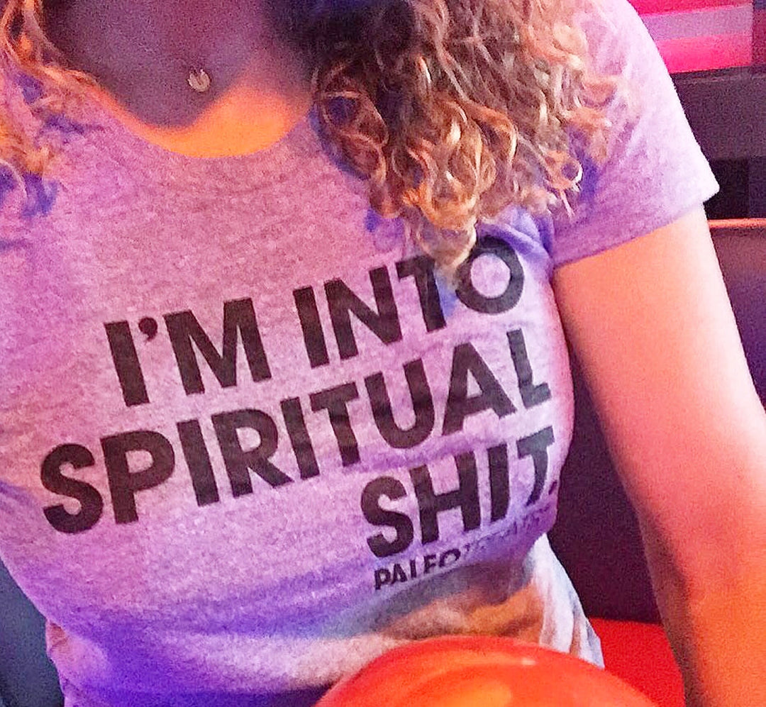 Woman wearing im into spiritual shit t shirt.